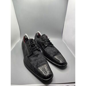 Marco Vicci Black Exotic Leather Shoes 9.5 - Crocodile Print & Pony Hair Lace Up